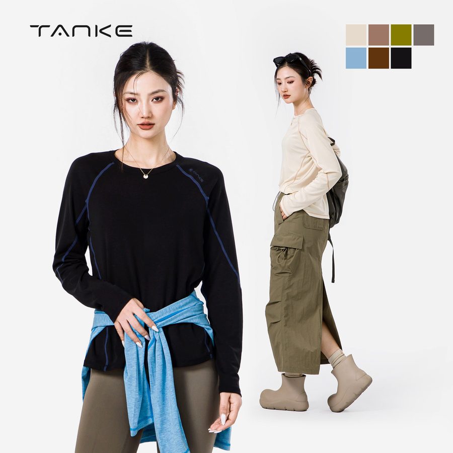 探刻TANKE羊毛莱赛尔速干衣打底衫男女款户外运动透气四季长袖T恤